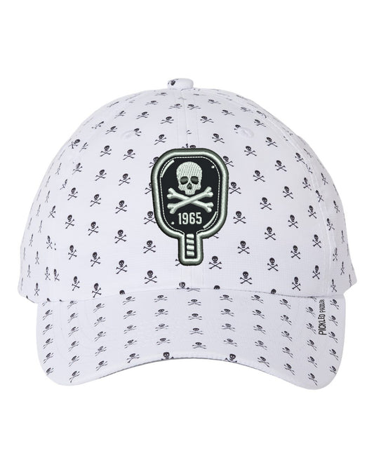 Skull and Crossbones Pickleball Paddle Performance Cap - Black and White