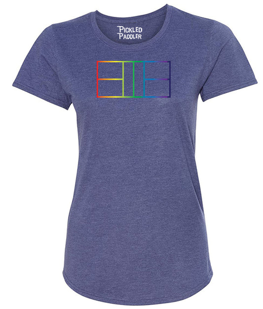 Rainbow Court Outline Wicking Pickleball T-shirt – Women's